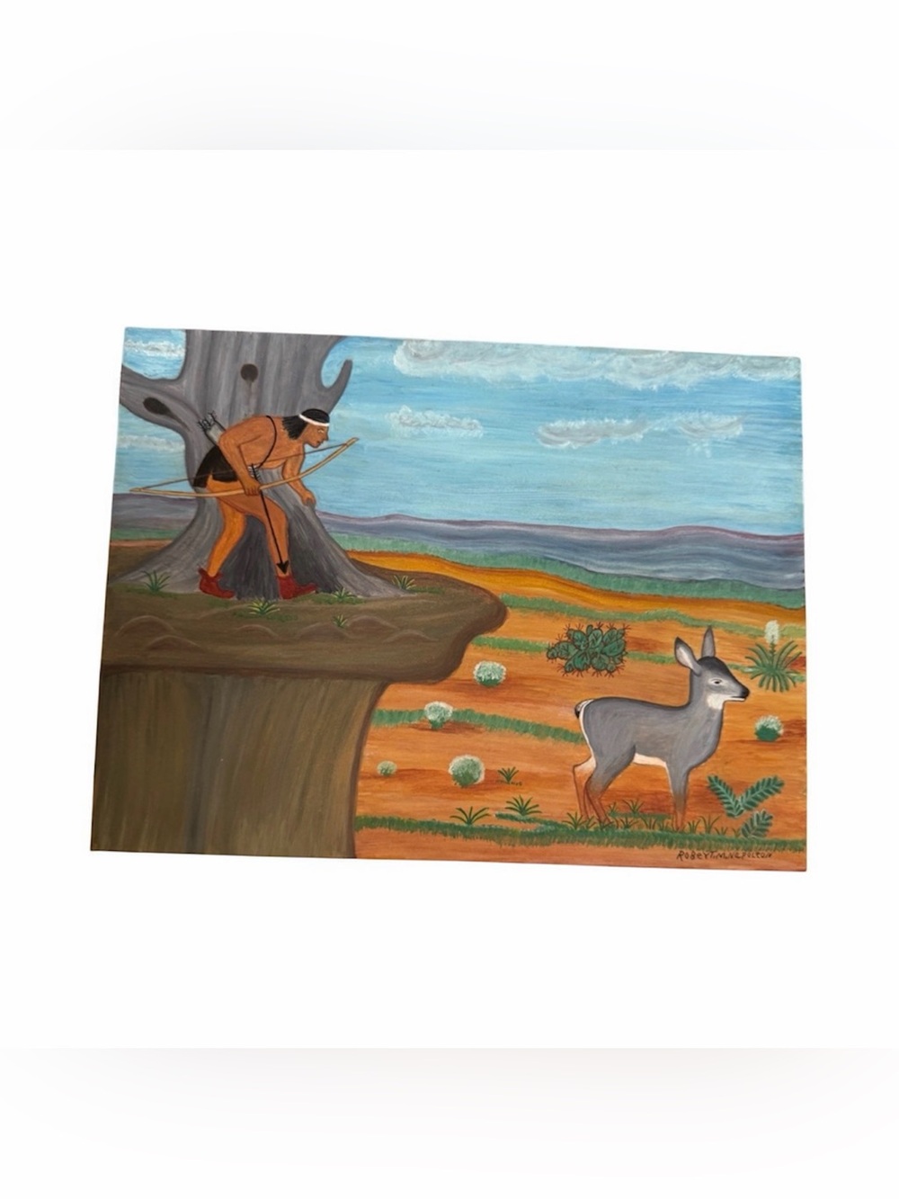 Vintage Southwestern‎ Hunter and Deer Painting